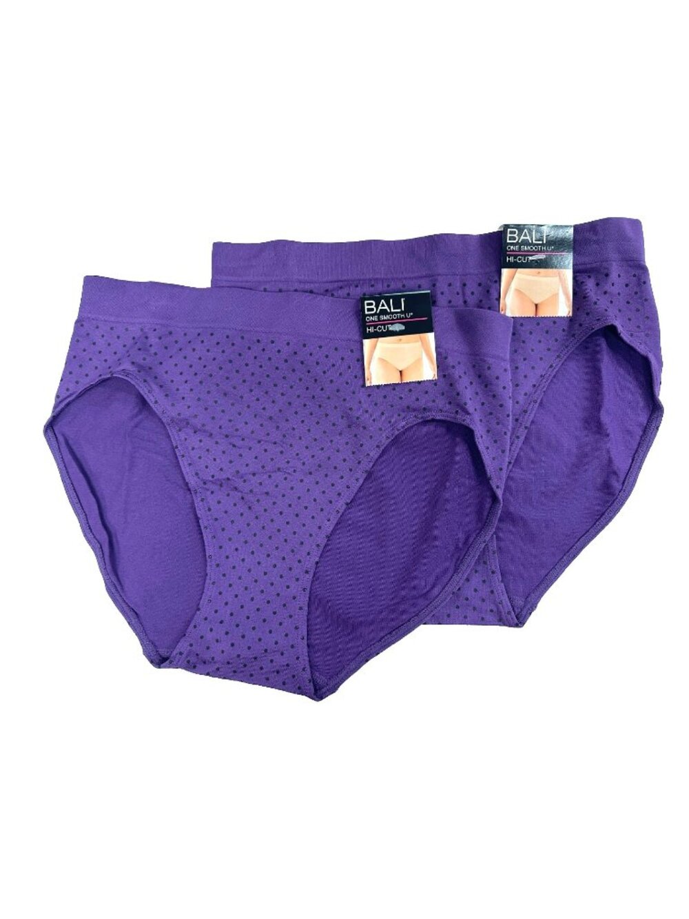 Bali Womens 2-Pack U Hi-Cut Brief Size 2XL/9 Vista Black Dot Purple Smooth Soft